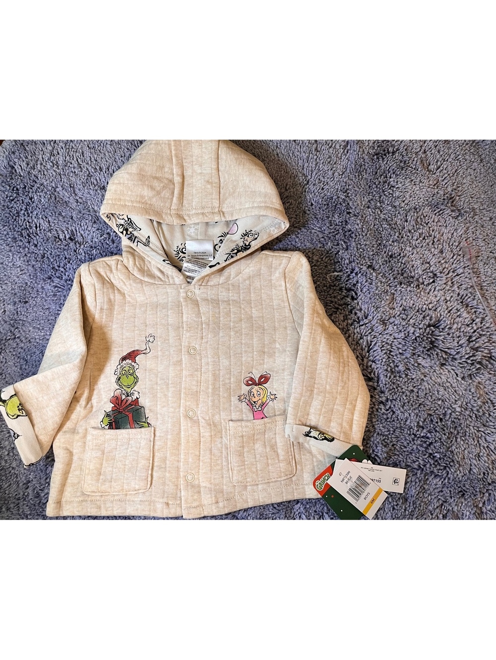 The Grinch Baby Boys 3-Piece Holiday Outfit Set - Beige Hoodie, Pants & Merry Gr